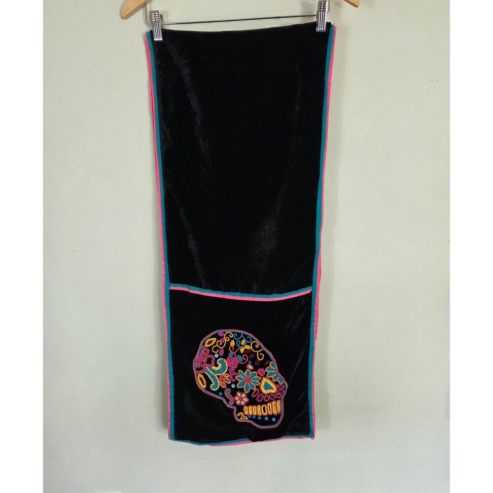 Spooky Night Beaded Skull Velvet Table Runner 14 X 73" Whimsigoth Goth